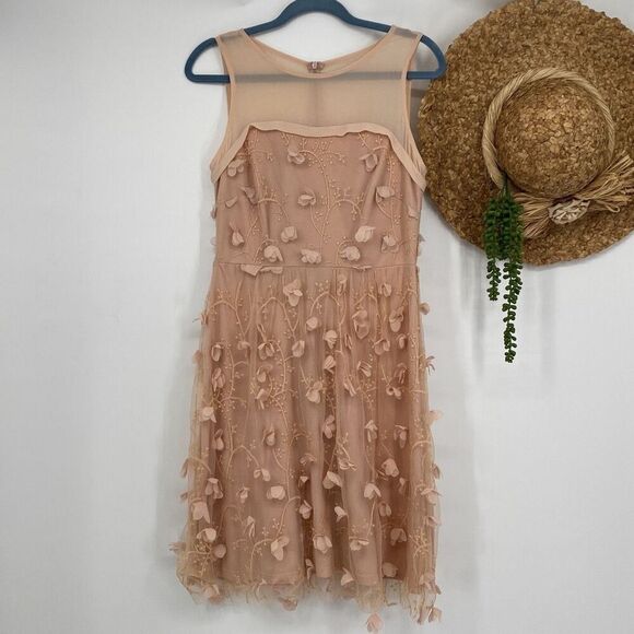 Anthropologie Eva Franco Flutter Fleur Dress Size 2 Tulle Flower Petal Pink Blus - Picture 4 of 16